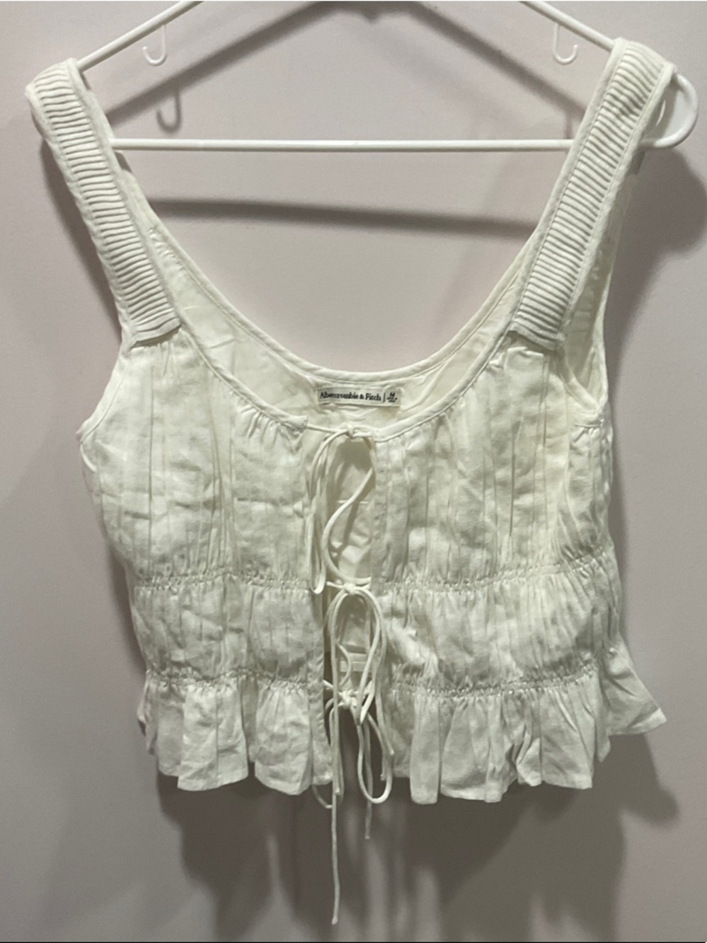 Abercrombie & Fitch White Tie-Front Ruffled Camisole